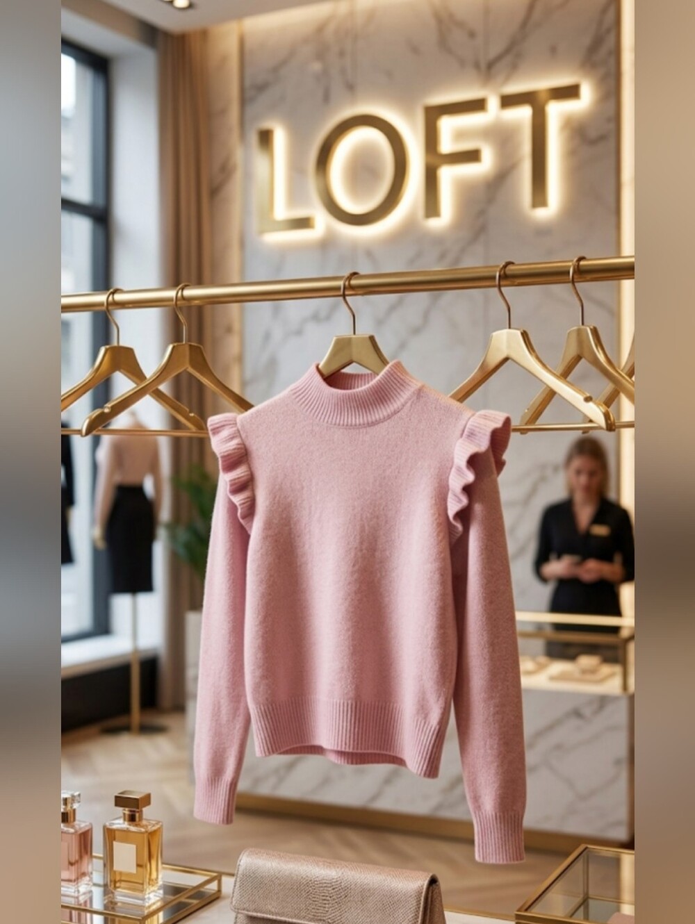 ​🌸 LOFT Ruffle Accent Mock Neck Knit Sweater 🌸